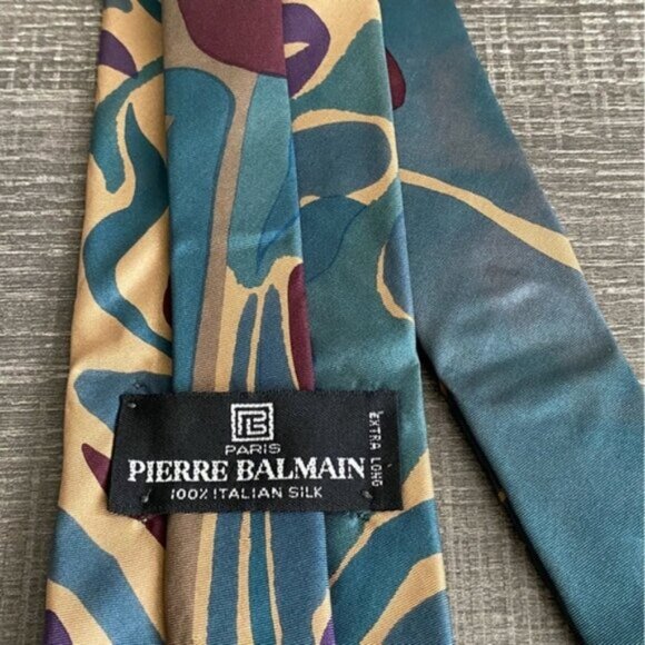 VINTAGE Pierre Balmain Paris Neck Tie 100% Italian Silk Abstract Print 64" Long - Picture 2 of 6